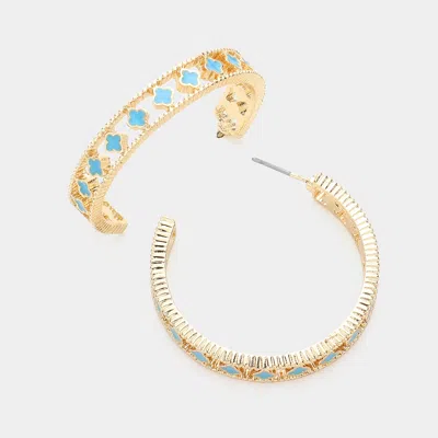 Fashnzfab Enamel Quatrefoil Pointed Hoop Earrings In Gold