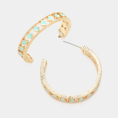 Fashnzfab Enamel Quatrefoil Pointed Hoop Earrings In Gold
