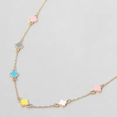 Fashnzfab Enamel Quatrefoil Station Necklace In Gold