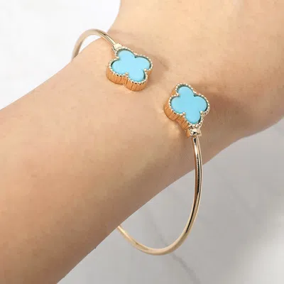 Fashnzfab Enamel Quatrefoil Tip Cuff Bracelet In Blue
