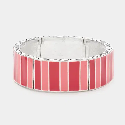 Fashnzfab Enamel Rectangle Pattern Stretch Bracelet Fuchsia In Silver