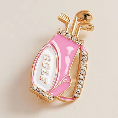 Fashnzfab Enamel Rhinestone Accent Golf Bag Pin Brooch In Gold