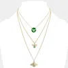 Fashnzfab Enamel Rhinestone Embellished Honey Bee Pendant Triple Layered Necklace In Green