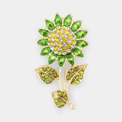 Fashnzfab Enamel Rhinestone Embellished Sunflower Pin Brooch In Green
