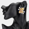 Fashnzfab Enamel Rim Textured Metal Flower Bloom Earrings In Gold