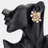 Fashnzfab Enamel Rim Textured Metal Flower Bloom Earrings In Purple