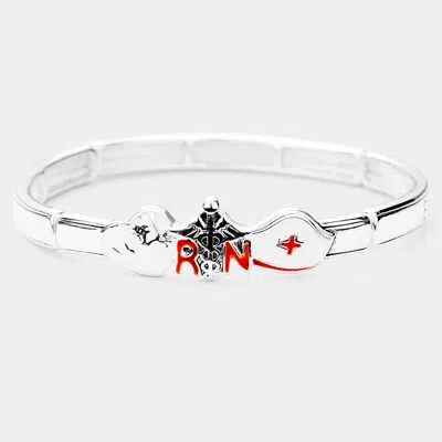 Fashnzfab Enamel Rn Detail Message Metal Stretch Bracelet In Silver