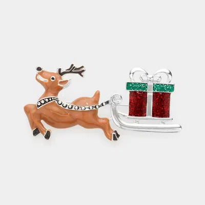 Fashnzfab Enamel Rudolph Glitter Christmas Gift Pin Brooch In Green