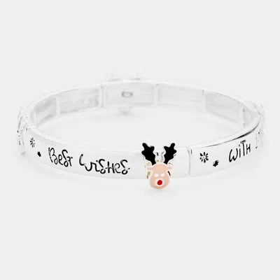 Fashnzfab Enamel Rudolph Pointed Christmas Message Stretch Bracelet Antique Silver, Multi