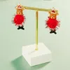 Fashnzfab Enamel Rudolph Pom Pom Dangle Earrings In Red