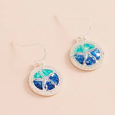 Fashnzfab Enamel Sand Dollar Locket Dangle Earrings - Blue, Turquoise In Multi