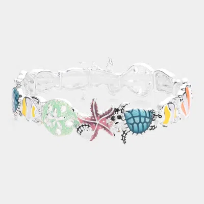 Fashnzfab Enamel Sand Dollar Starfish Turtle Fish Shell Stretch Bracelet Multi