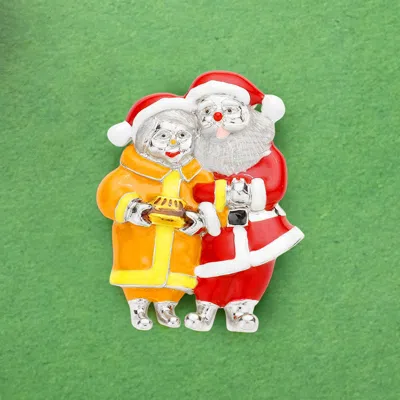 Fashnzfab Enamel Santa Claus Pin Brooch In Multi