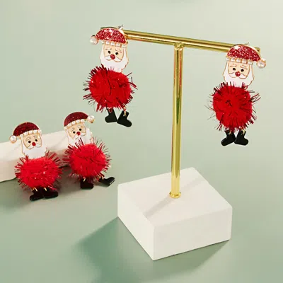 Fashnzfab Enamel Santa Pom Pom Dangle Earrings In Red