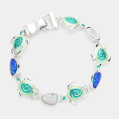 Fashnzfab Enamel Sea Turtle Link Magnetic Bracelet Multi, Silver