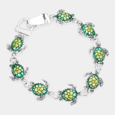 Fashnzfab Enamel Sea Turtle Link Magnetic Bracelet Multi, Silver