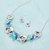 Fashnzfab Enamel Sea Turtle Metal Wave Link Necklace In Silver