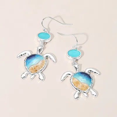 Fashnzfab Enamel Sea Turtle Sea Glass Link Dangle Earrings In Blue