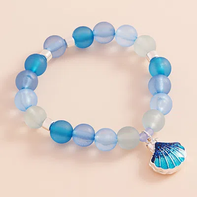 Fashnzfab Enamel Seashell Locket Charm Beaded Stretch Bracelet - Blue