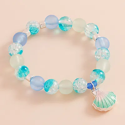 Fashnzfab Enamel Seashell Locket Charm Beaded Stretch Bracelet Multi