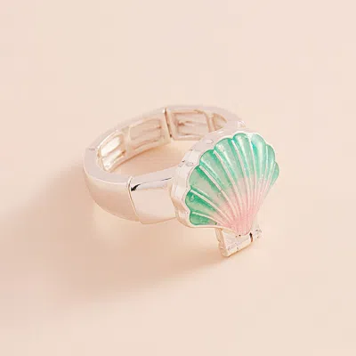 Fashnzfab Enamel Seashell Locket Stretch Ring In Silver