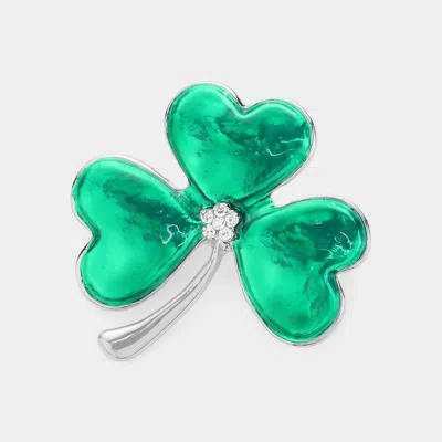 Fashnzfab Enamel Shamrock Clover Pin Brooch In Silver