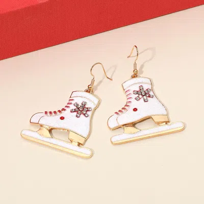 Fashnzfab Enamel Snowflake Ice Skate Charm Drop Dangle Earrings In White