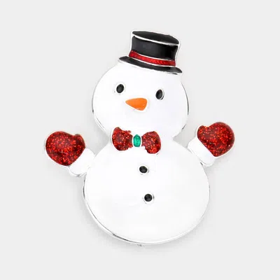 Fashnzfab Enamel Snowman Pin Brooch In White