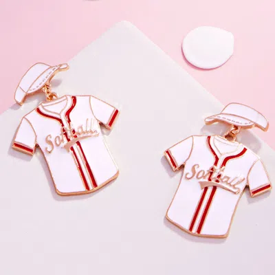 Fashnzfab Enamel Softball Jersey Drop Dangle Earrings In Beige