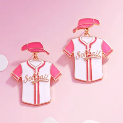 Fashnzfab Enamel Softball Jersey Drop Dangle Earrings In Pink
