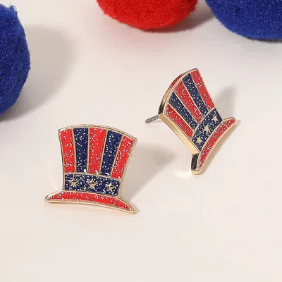 Fashnzfab Enamel Sparkly American Usa Flag Patriotic Top Hat Stud Earrings In Multi