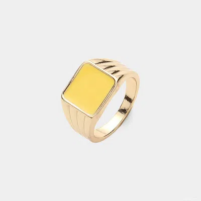 Fashnzfab Enamel Square Accented Ring - Yellow In Gold
