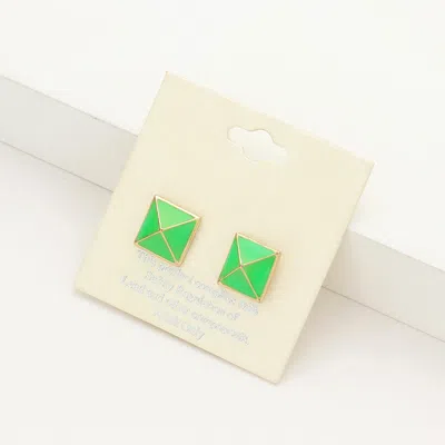 Fashnzfab Enamel Square Spike Stud Earrings - Green, Neon