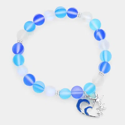 Fashnzfab Enamel Starfish Charm Stretch Beaded Bracelet Multi, Silver In Blue