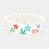 Fashnzfab Enamel Starfish Coral Accented Double Layered Pearl Stretch Bracelet Multi, Silver In Multi