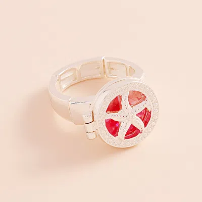 Fashnzfab Enamel Starfish Locket Stretch Ring In Gold