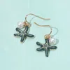 Fashnzfab Enamel Starfish Pearl Dangle Earrings In Green
