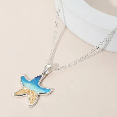 Fashnzfab Enamel Starfish Pendant Necklace In Blue