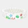 Fashnzfab Enamel Starfish Turtle Coral Accented Double Layered Pearl Stretch Bracelet Multi, Silver In Multi