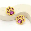 Fashnzfab Enamel Stone Game Day Paw Stud Earrings - Purple, Yellow In Gold