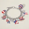 Fashnzfab Enamel Stone Paved American Usa Flag Message Shamballa Ball Charm Embellished Toggle Bracelet Multi, In Multi