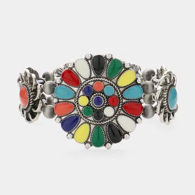 Fashnzfab Enamel Stretch Bracelet Multi, Silver Burnished