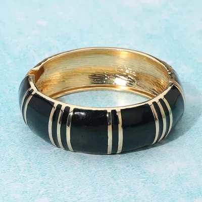 Fashnzfab Enamel Striped Dome Hinged Bangle Bracelet In Black