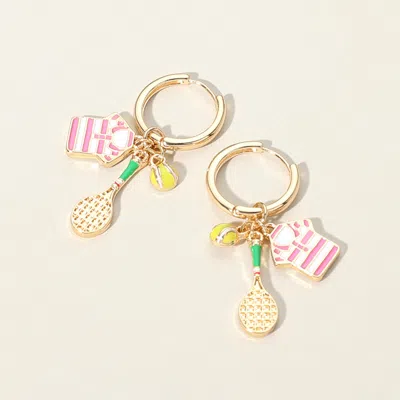 Fashnzfab Enamel Tennis Charm Dangle Huggie Hoop Earrings In Multi