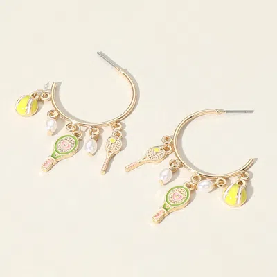 Fashnzfab Enamel Tennis Pearl Charm Hoop Earrings In Gold