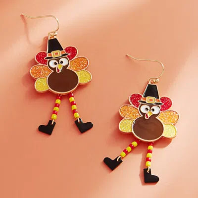 Fashnzfab Enamel Thanksgiving Turkey Dangle Earrings In Metallic