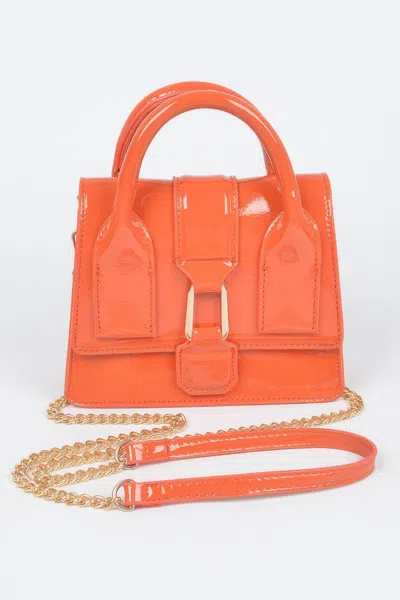 Fashnzfab Enamel Top Handle Bag In Orange
