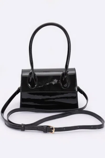 Fashnzfab Enamel Top Handle Crossbody Bag In Black
