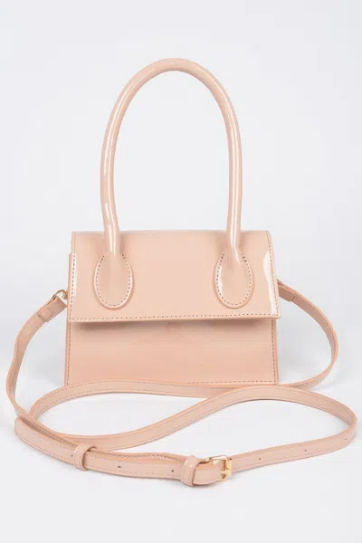 Fashnzfab Enamel Top Handle Crossbody Bag In Brown
