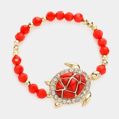 Fashnzfab Enamel Turtle Beaded Stretch Bracelet Coral In Red